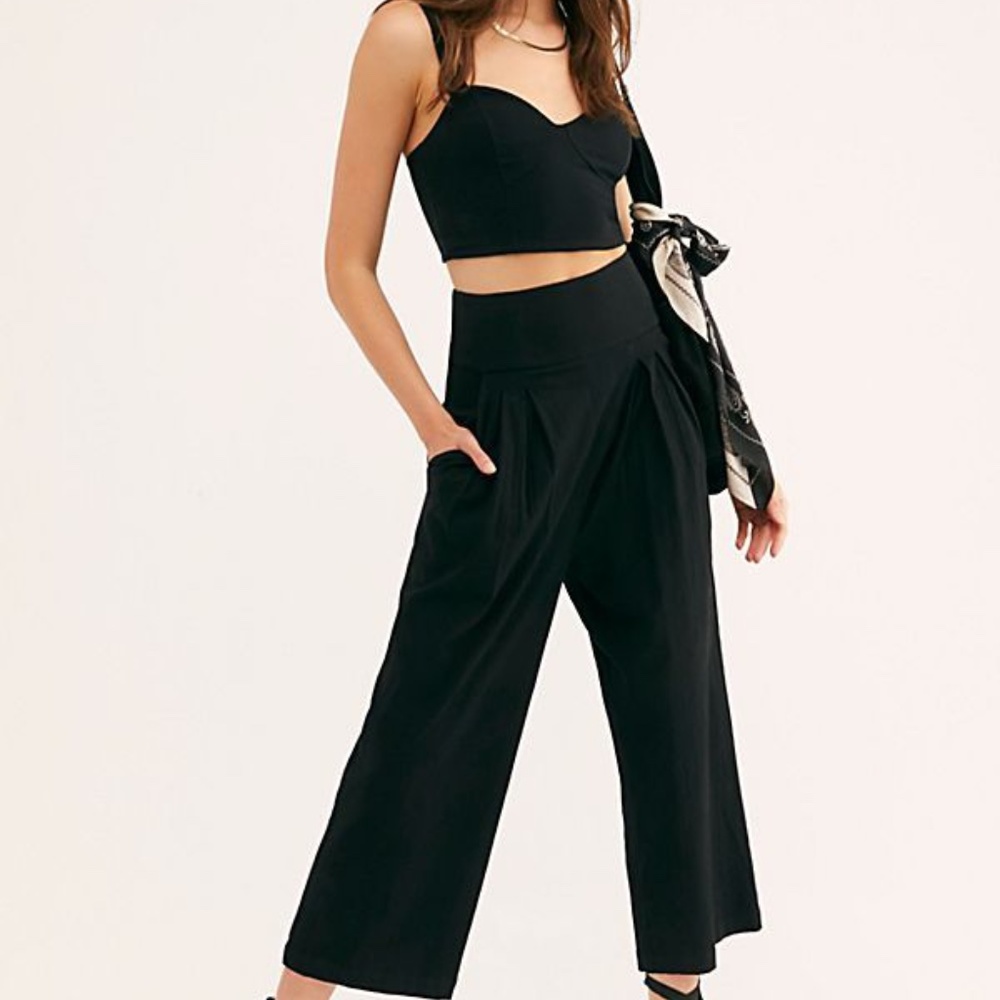 Free People Black High-Waist Wide Leg Pants